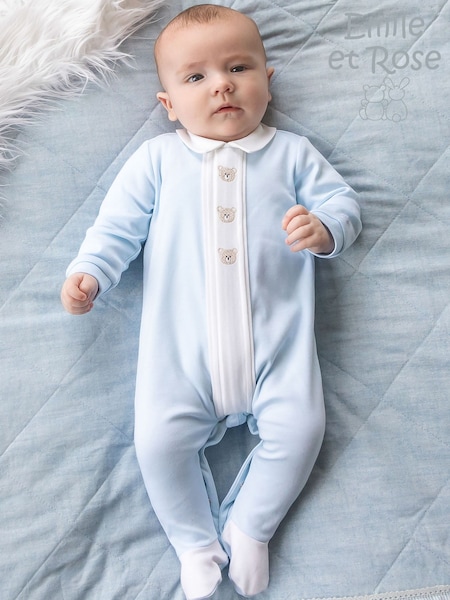 Blue - Emile Et Rose Miles All-in-one With Pleated Mock Front Opening & Bear Embroidery