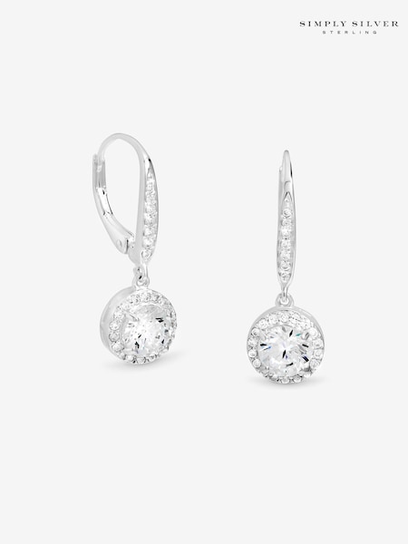 925 Sterling Silver - Simply Silver Brilliant Round Clara Halo Drop Earrings