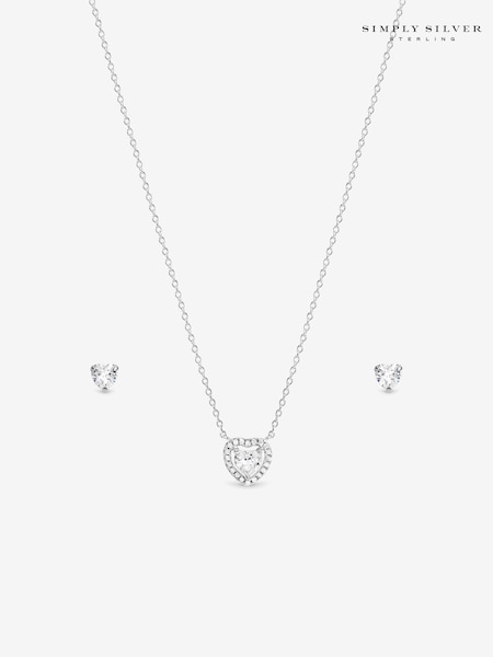 925 argento sterling - Simply Silver Halo Heart Set Gift Box
