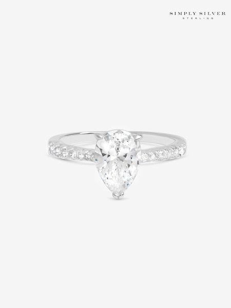 Plata de ley 925 - Simply Silver Pear Cut Engagement Ring Gift Pouch