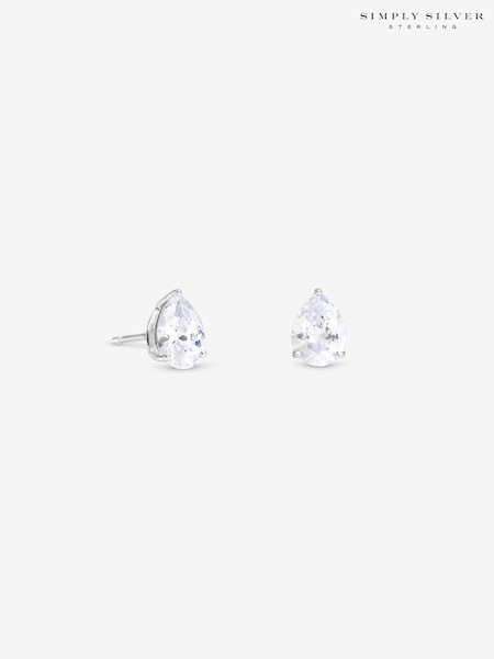 925 Sterling Silver - Simply Silver Pear Cut Stud Earrings
