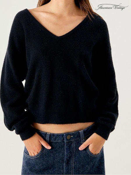 Black - American Vintage Damsville V-neck Jumper