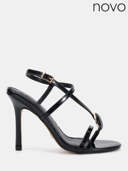 Black - Novo Riley High Heel Trim Detail Strappy Stiletto Sandals