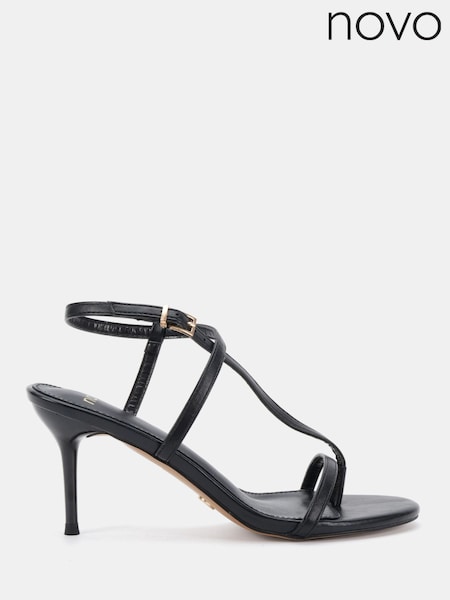 Black - Novo Rosselyn Mid Heel Strappy Stiletto Sandals