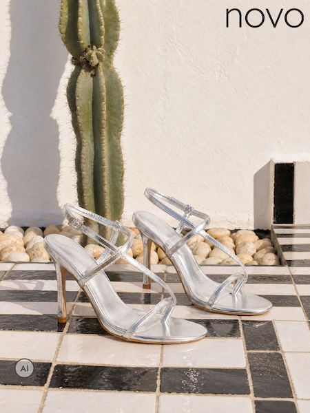 Silver - Novo Rowan High Heel Strappy Stiletto Sandals