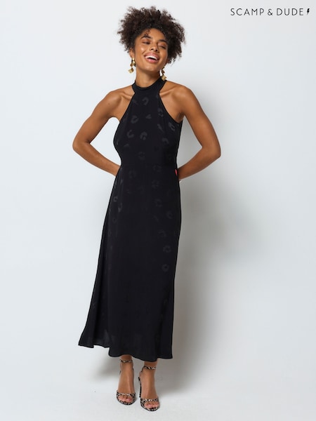 Blå - Scamp & Dude Jacquard Halter Neck Midi Dress
