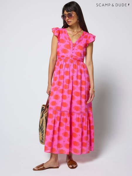 Imprimé soleil rose - Scamp & Dude Shadow Broderie Sleeve Pintuck Midi Dress