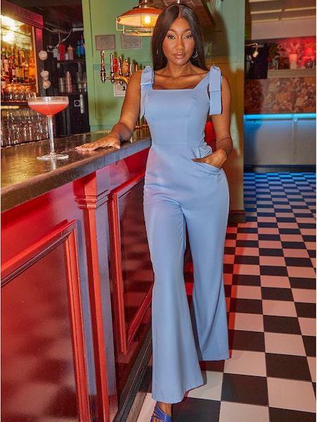 Chi Chi London Blue Tie Detail One Shoulder Jumpsuit (R10379) | € 23