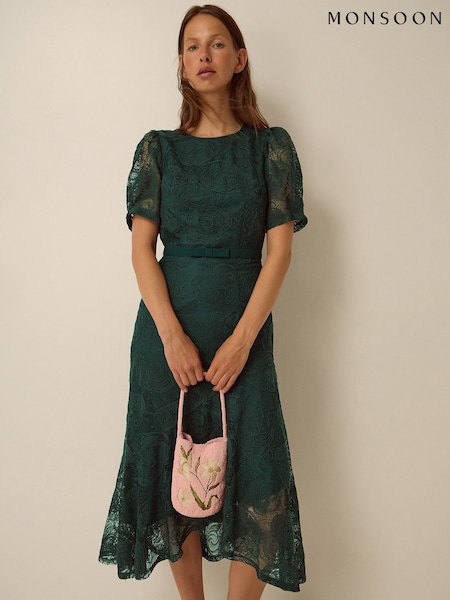 Green - Monsoon Megan Rose Lace Midi Dress