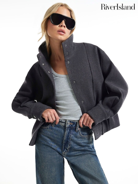 Harmaa - River Island Bubble Bomber Jacket