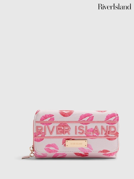 Pink - River Island Lipstick Logo Flap Purse