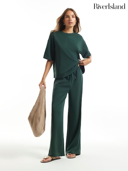 Vert - River Island Premium Neo Swash Wide Leg Joggers