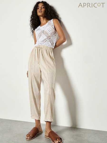 Natural - Apricot Ladder Lace Insert Linen Joggers