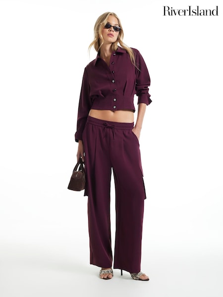 Purple - River Island Elastic Utility Barrel Leg Trousers