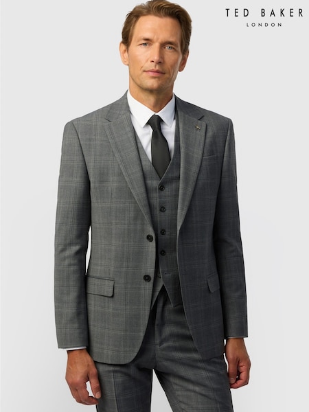 Grey - Regular Ted Baker Tailoring Slim Fit Hopsack Check Jacket