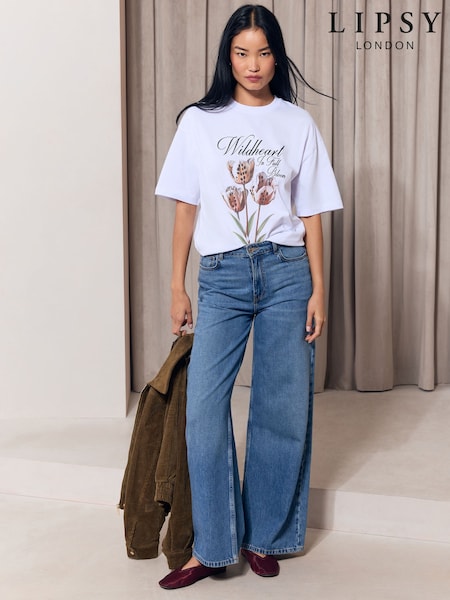 White Wildheart Print - Lipsy Oversized T-shirt