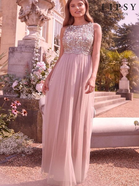 Lipsy Nude Natalie Hand Embellished Maxi Dress (R22264) | € 76