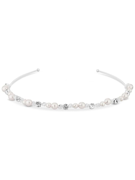 Jon Richard Silver Plated Silver Plated Clear Crystal Poppy Pearl And Crystal Bead Headband - Gift Pouch (R22666) | €26
