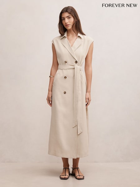 Nature - Robe trench-coat midi sans manches Elsa de Forever New
