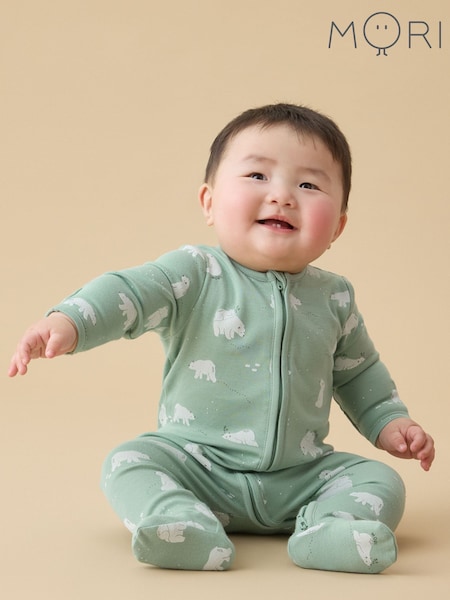 Verde - Mori Polar Bear Soft Cotton Two Way Zip-up Sleepsuit