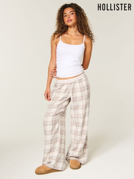 White - Hollister Low Rise Flannel Straight Leg Pyjama Bottoms