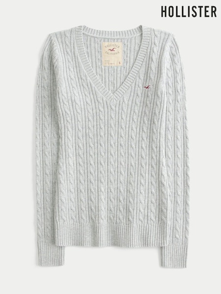 Grey - Hollister Cable V-neck Jumper