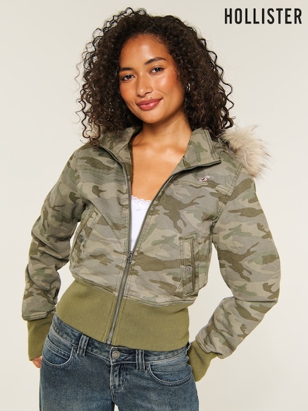 Camo Print Zeleno - Hollister Twill Puffer Jacket