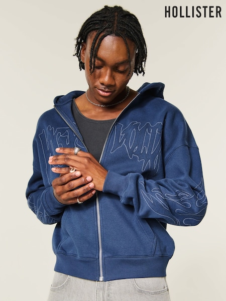Blue - Regular Hollister Graphic Boxy Hoodie