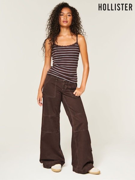 Brown - Hollister Low Rise Wide Leg Utility Trousers