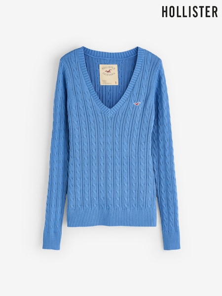 Blauw - Hollister Cable V-neck Jumper