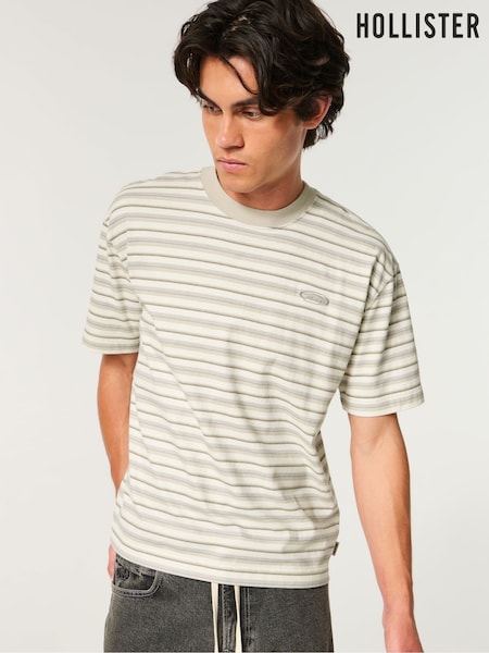 أبيض - Regular Hollister Stripe Boxy T-shirt