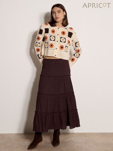 Natural - Apricot Patchwork Daisy Crochet Cardigan