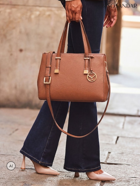 Brown - Sosandar Leather Tote Bag With Cross-body Strap