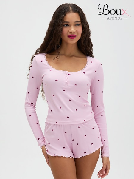 Pink - Boux Avenue Heart Ribbed Short Pyjamas Set
