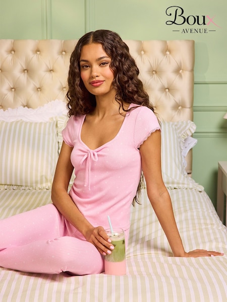 Pink - Boux Avenue Daisy Ribbed Long Pyjamas Set