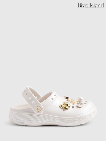 White - River Island Occasion Gem Clogs