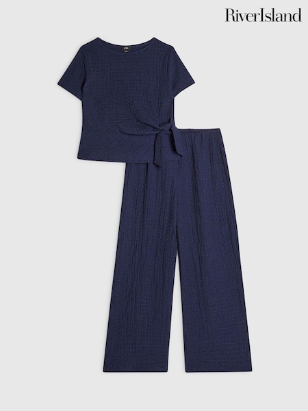 Tünd mavi - River Island Zolaqlı Teksturalı Qalstuk Topu və Qısa Dəsti