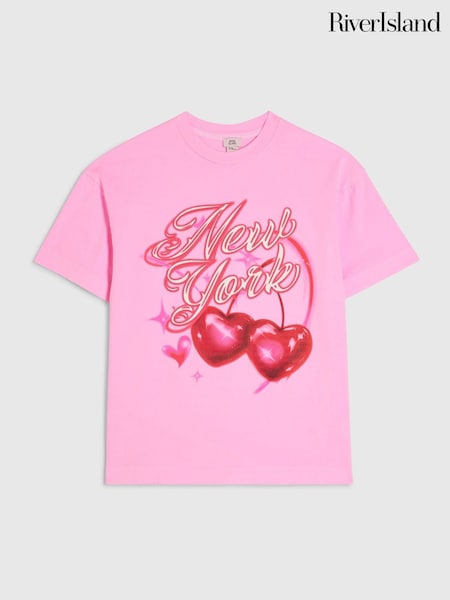 Қызғылт - River Island Cherry Airbrush Neon T-shirt