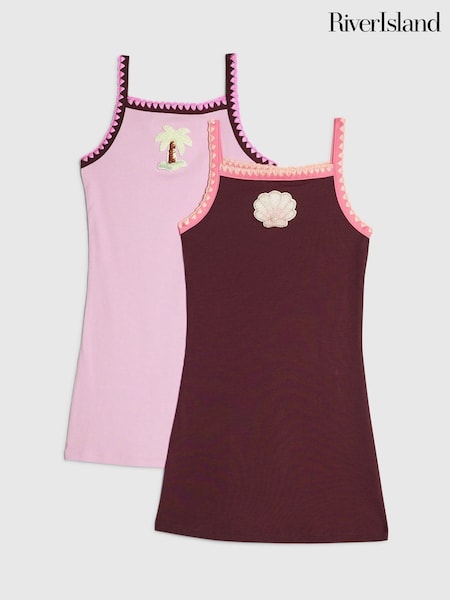 Purple/Pink - River Island Embroidered Cami Dresses 2 Pack