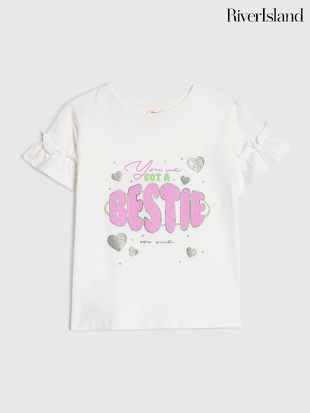 أبيض - River Island Got A Bestie T-shirt