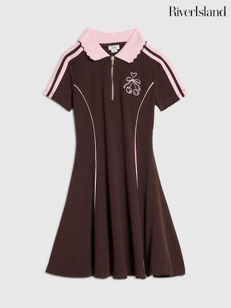 Brown - River Island Polo Collar Jersey Dress