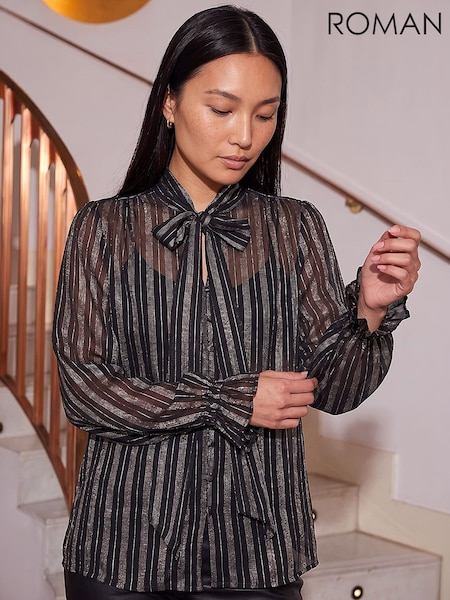 Black - Roman Metallic Stripe Shirt