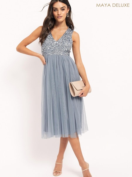Blau - Maya V Neck Sleeveless Sequin Midi Dress (R31083) | 54 €