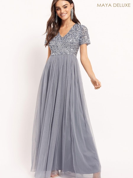 Maya V Neck Short Sleeve Sequin Maxi Dress (R31091) | 56 €