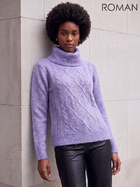 Purple - Roman Soft Cable Roll Neck Jumper