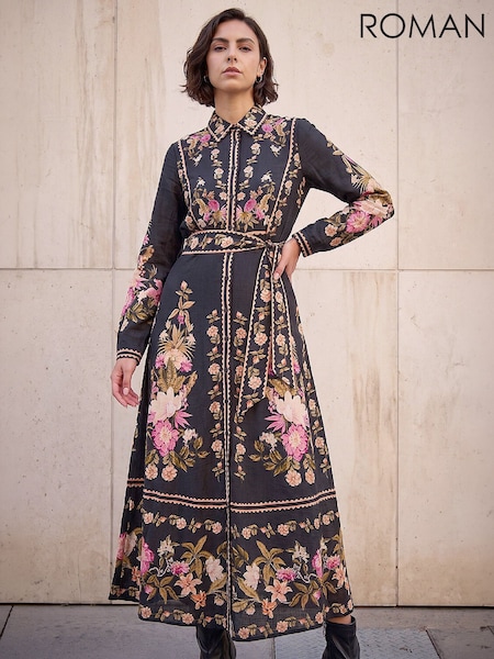Қара - Roman Bordered Floral Dress