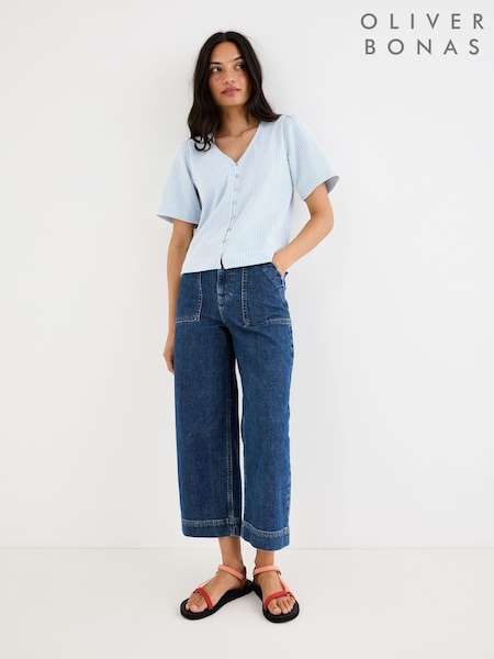 Asul - Oliver Bonas Striped Button Up Short Sleeve Blouse