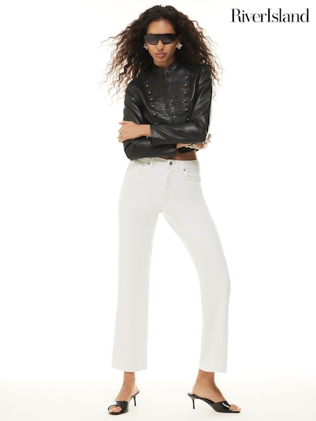 White - River Island High Rise Slim Straight Leg Jeans