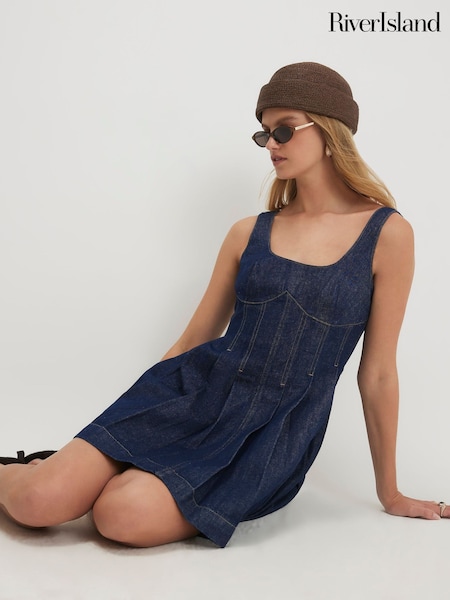 Blau - River Island Sleeveless Corset Denim Mini Dress