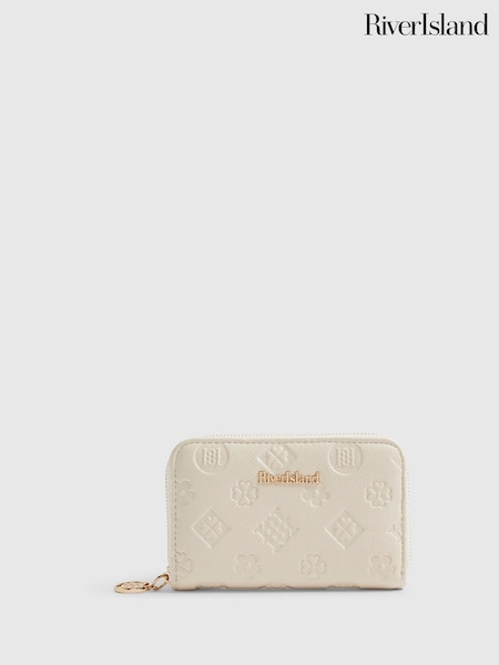 Cream - River Island Embossed Monogram Zip Around Purse